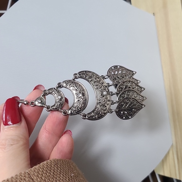 Vintage silver tone, big size leaves, details earrings - Picture 7 of 8